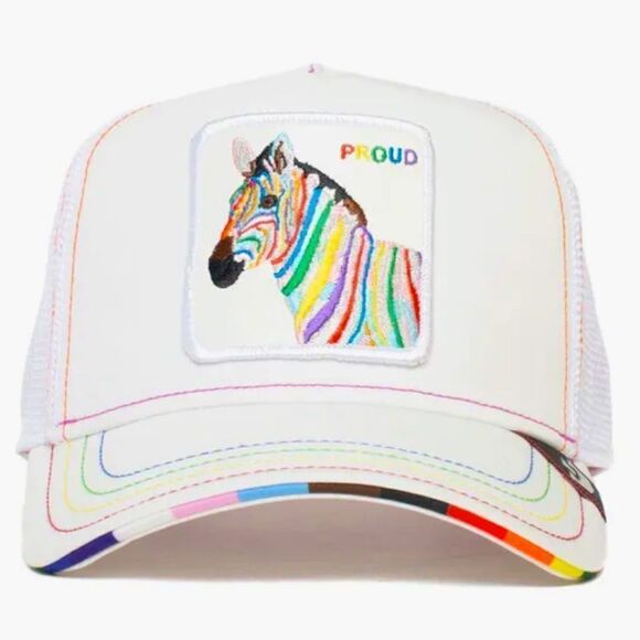 Goorin Bros Animal Farm Trucker Baseball Hat ZEBRA Gay Pride Proud Rainbow LGBTQ - Picture 1 of 6